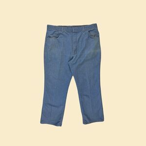 90s Wrangler 42x29 mens jeans, vintage light-wash blue mens cotton/poly USA-made